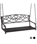 Outdoor 2-Person Metal Porch Swing Chair with Chains-Brown - Color: Brown - £131.79 GBP
