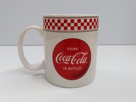 Coca-Cola Coffee Mug Cup Checkered Rim Drink Coca-Cola Disc Logo Coke - £2.37 GBP