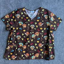 SB Scrubs Women&#39;s Scrub Top Thanksgiving 3X Autumn Turkey Fall Leaves Pu... - $14.97 CAD