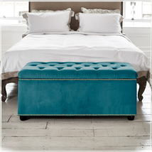 Velvet Upholstered Ottoman Storage Box Bedroom Footstool Blanket Toy Box  - £106.15 GBP