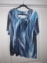 N TOUCH Womens Multicolor Gray/Blue/Black Short Sleeve Top Round Neck Si... - $15.08 CAD