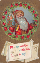 Santa Red SUIT-BLUE GLOVES-ADDRESS BOOK-BAG Of TOYS~1909 Gilt Christmas Postcard - £7.79 GBP