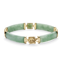 PalmBeach Jewelry Green Jade Gold-Plated Sterling Silver Link Bracelet 7.25&quot; - £110.78 GBP