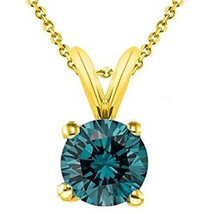 0.25 Carat Round Cut Blue Diamond Solitaire Pendant AAA Quality With Chain YG14k - £67.38 GBP