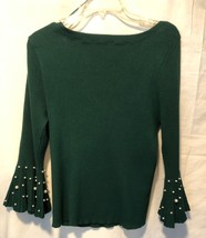 Boston Proper Stretch Knit Pearl Embellished Bell Sleeve Top Green Sz L - £19.61 GBP