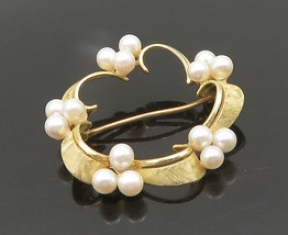 14K GOLD - Vintage Petite Pearls Victorian Flower Motif Brooch Pin  - GB008 - £371.36 GBP