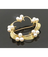 14K GOLD - Vintage Petite Pearls Victorian Flower Motif Brooch Pin  - GB008 - $472.26