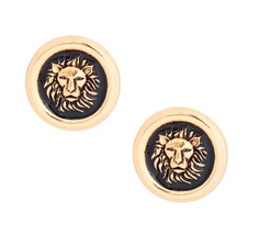 3D Lion Head Black Epoxy Round Gold Plated Stud Earring For Women Fashion Jewels - £22.35 GBP