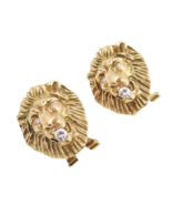 18K GOLD Vintage Earrings Solid Carved Angry Roaring Lion Inlay Diamonds... - €1.670,99 EUR