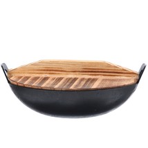 Cast Iron Wok Stir Fry Pan Craft Wok Traditional With Wooden Lid Stir Fr... - £16.19 GBP