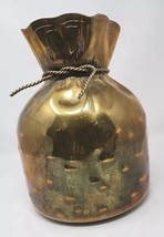Vintage Mid Century 10&quot; Spanish Money Bag Paper Sack Brass Vessel Vase VSA - £103.60 GBP