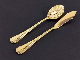 Supreme ABBEY SHELL Butter Knife Sugar Spoon Stainless Gold Electroplate Towle  - £9.34 GBP