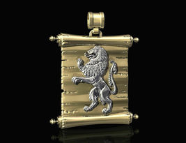 Men&#39;s Solid Two Tone Gold Finish Ancient king Lion Pendant Charm 925 Silver - £155.75 GBP