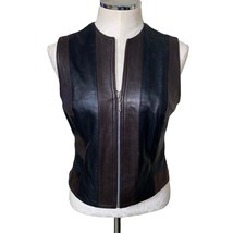 Vintage B&amp;J Genuine Leather Black Brown Two-Tone Zip Up Moto Biker Vest ... - $32.48