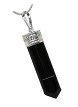 Black Tourmaline Crystal Pencil Point Pendant Necklace with - £34.74 GBP