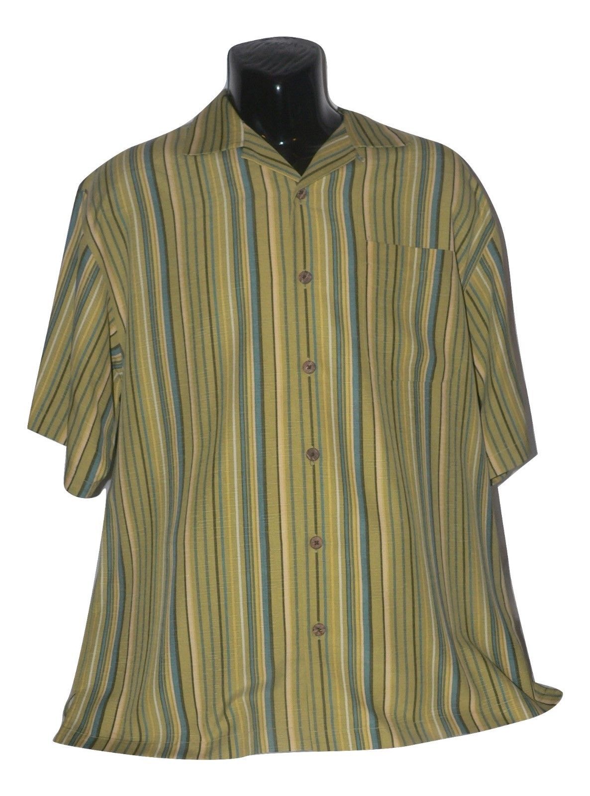 Primary image for TOMMY BAHAMA M striped Camp Shirt SILK Excellent mens resort bowling 