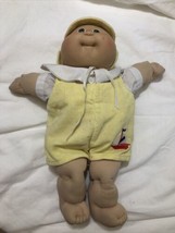 Vintage 1982 Cabbage Patch Preemie Doll Green Eyes Bald COLECO Yellow Overalls - £99.91 GBP