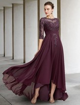 Beautiful Dark Purple High Low Mother of the Bride Dresses Elegant Jewel Neck Ch - $349.99