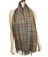 Authentic Coach Gray, Purple, Green, Orange, Blue Plaid Wool Scarf 10&quot; X... - $37.99