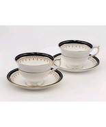 Set 2 Aynsley Leighton Cobalt Gold Footed Cup &amp; Saucer English Bone Chin... - $628.11 MXN