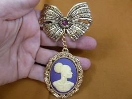 CA20-113) RARE African American LADY purple + ivory color CAMEO bow Pin Pendant - £29.93 GBP