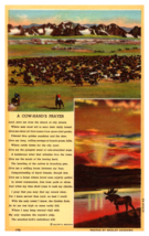 A Cow Hand Prayer Cattle Herd Cowboys on Horses Linen Unposted Postcard - £3.87 GBP