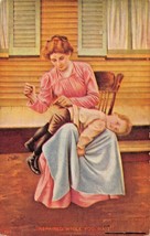 Repaired While You WAIT-WOMAN Sews Hole In Young Boys PANTS-COMIC Postcard 1910 - £5.91 GBP