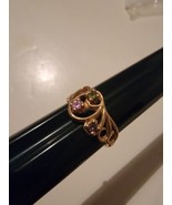 Vintage Gold Tone Ring 3 Gemstones Pink Green Purple Size 6 - £19.13 GBP