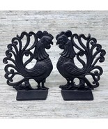 Set of RUSTIC Farmhouse Bookends Black Cast Iron Chicken Hen Rooster Vintage - $565.42 MXN