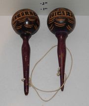 Vintage Nicaragua Hand Carved Gourd Maracas Pair Hand Painted Folk Art S... - $49.45