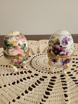 Formalities by Baum Bros Porcelain Egg Shaped Pedestal Trinket Boxes floral - £18.32 GBP