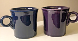 2 Fiesta Mugs Plum Purple &amp; Cobalt Blue Ring Handle Fiestaware HLC USA 10 oz  - $23.36
