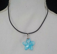 HAWAIIAN CORD NECKLACE AQUAMARINE KANOA FLOWER BEACH TWEEN FASHION JEWELRY - $4.99