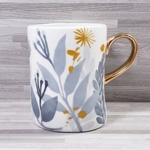 Pier 1 Imports Plant Pattern 12 oz. Ceramic Coffee Mug White Gray Gold - £12.02 GBP