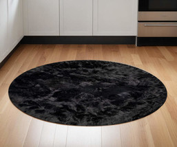 6&#39; X 6&#39; Black Round Faux Fur Washable Non Skid Area Rug - $310.81