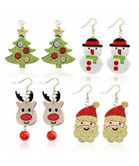 Christmas Earrings Glitter Faux Leather Santa Jewelry Snowman Reindeer 4... - £15.97 GBP