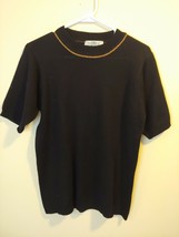 Orvis Short Sleeve Black Sweater Size M 70% Acrylic 30% Wool 19&quot;Chest 25&quot;L - £13.12 GBP