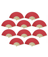 10 RED FANS Folding Paper Hand Fan Pocket Wedding Plain Bamboo Set Lot T... - $12.95