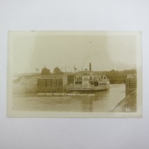 RPPC Real Photo Postcard Ferry Boat Moline Lock Illinois Antique Unposte... - $49.99