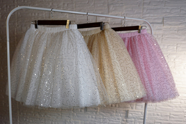 A-line Champagne Sparkle Tulle Skirt Women Girl Plus Size Mini Tulle Skirt image 5