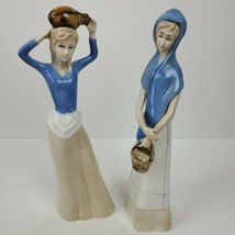 Vintage Hand Painted Imcor 10.5&quot; Young Lady Figurines Jug Basket LOT OF 2 - $39.92