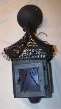 VINTAGE ARTS AND CRAFTS METAL FILLIGREE RUBY GLASS HANGING LIGHT FIXTURE - £39.56 GBP
