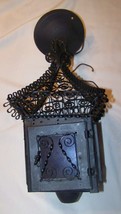 Vintage Arts And Crafts Metal Filligree Ruby Glass Hanging Light Fixture - £39.56 GBP