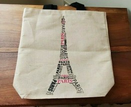 Paris 16&quot; x 15 1/2&quot; x 3 3/4&#39; Jute &amp; Cotton Tote Bag Made In India (NWOT) - £15.49 GBP