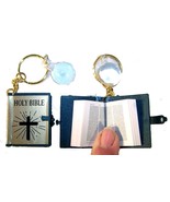 2 MINI GOLD BIBLE KEY CHAINS religious book small novelty keychain magnifer - $9.35 CAD