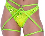 Sequin Bikini Shorts Attached Straps O Rings Leg Garters Neon Yellow Rav... - $44.99