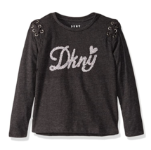 DKNY Girls&#39; Fashion Long Sleeve T-Shirt Love Dark Charcoal Heather Size 4 - $8.90