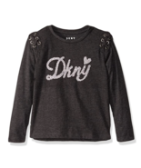 DKNY Girls&#39; Fashion Long Sleeve T-Shirt Love Dark Charcoal Heather Size 4 - £7.01 GBP