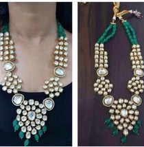 VeroniQ Trends-Long Rani Haar in Kundan and Faux Emerald beads,Kundan Necklace - £98.75 GBP
