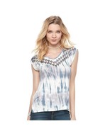 Womens Rock &amp; Republic Sequin Tie Dye Tee Blue Silver Lilac Cap Sleeve S... - $14.44